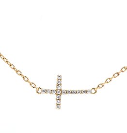 American Jewelry 14k Yellow Gold .11ctw Diamond Sideways Cross Necklace