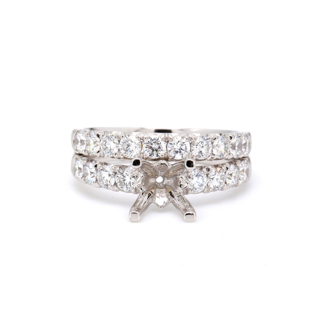 American Jewelry 14k White Gold 1.15ctw Diamond Semi Mount Wedding Set (Size 6.5)