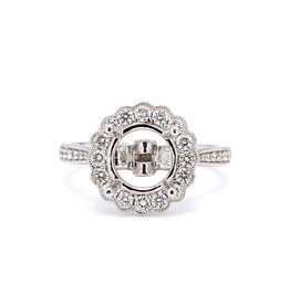 American Jewelry 18k White Gold .62ctw Diamond Milgrain Halo Semi Mount Engagement Ring (Size 6)