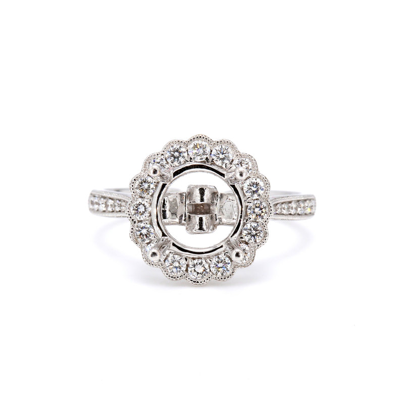 American Jewelry 18k White Gold .62ctw Diamond Milgrain Halo Semi Mount Engagement Ring (Size 6)