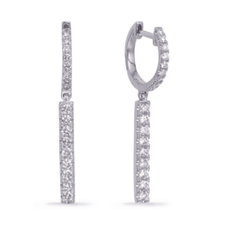 American Jewelry 14k White Gold 0.53ctw Diamond Line Drop Dangle Lever Back Huggie Earrings