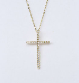 American Jewelry 14K Yellow Gold .23ctw Diamond Cross Necklace (18")