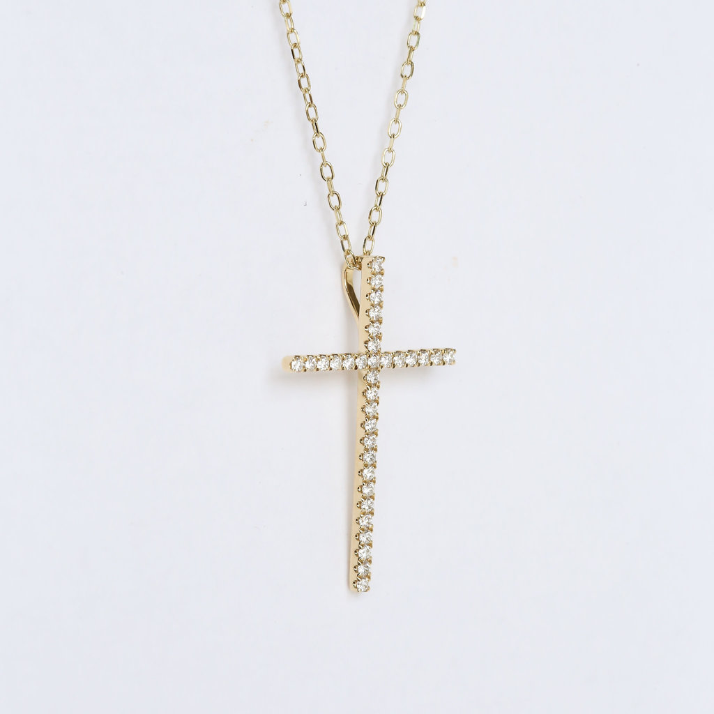 American Jewelry 14K Yellow Gold .23ctw Diamond Cross Necklace (18")