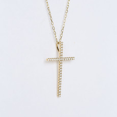 American Jewelry 14K Yellow Gold .23ctw Diamond Cross Necklace (18")