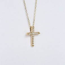 American Jewelry 14K Yellow Gold .17ctw Diamond Cross Necklace (18")