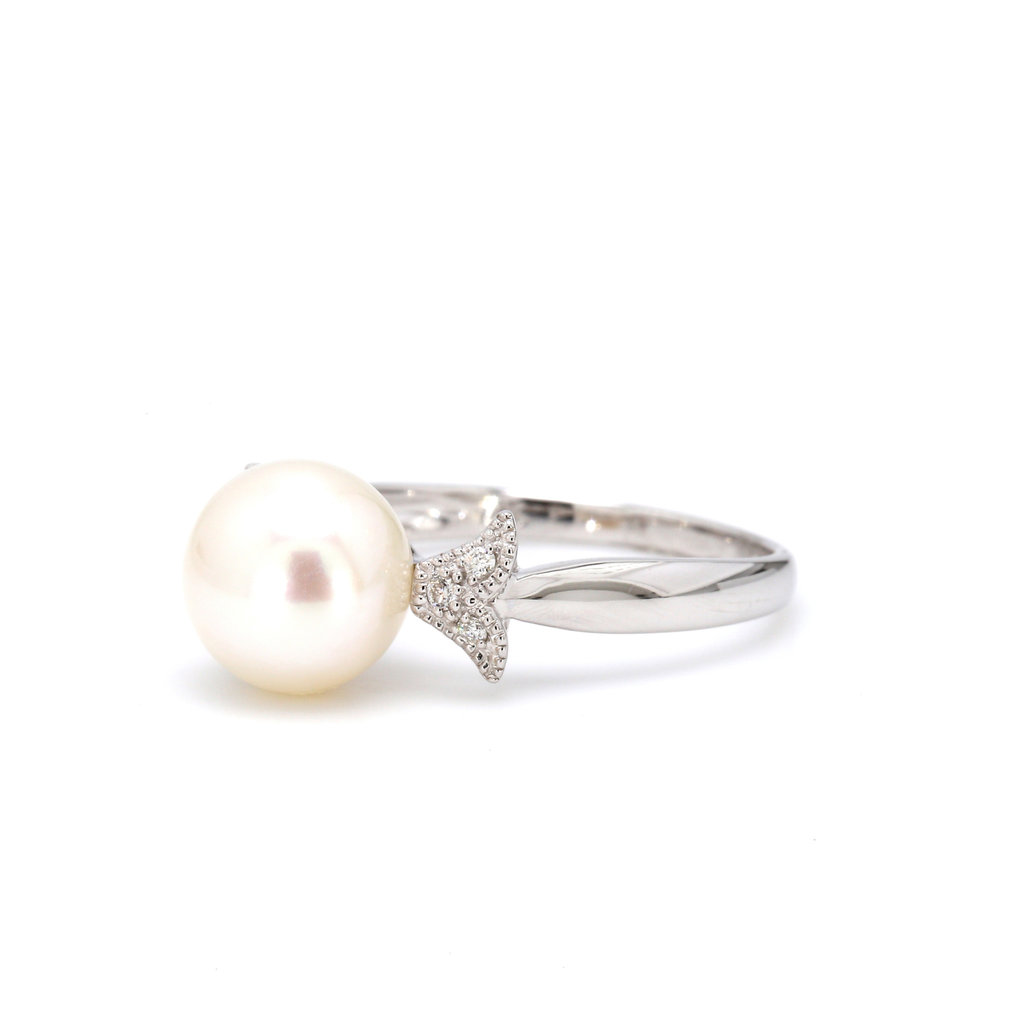 American Jewelry 14k White Gold 8.5-9mm Freshwater Pearl & .05ctw Diamond Ladies Ring (Size 7)
