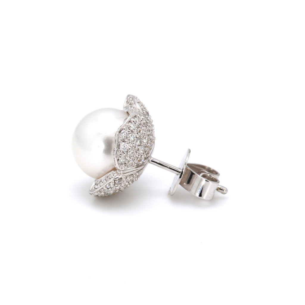 American Jewelry 14k White Gold 9-9.5mm South Sea Pearl & 1.12ctw Diamond Flower Earrings