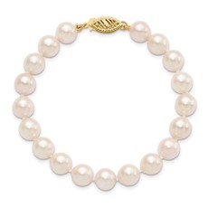 American Jewelry 14k Yellow Gold 7.5" 7.5-8mm Akoya Pearl Strand Bracelet