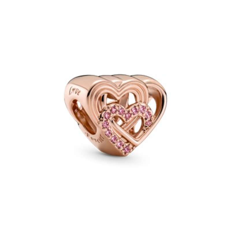 Pandora PANDORA Rose Charm, Intertwined Love Hearts, Pink CZ