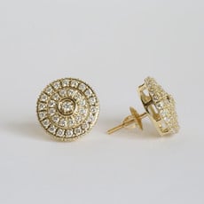 American Jewelry 14K Yellow Gold 1.55ctw Diamond Cluster Halo Stud Earrings