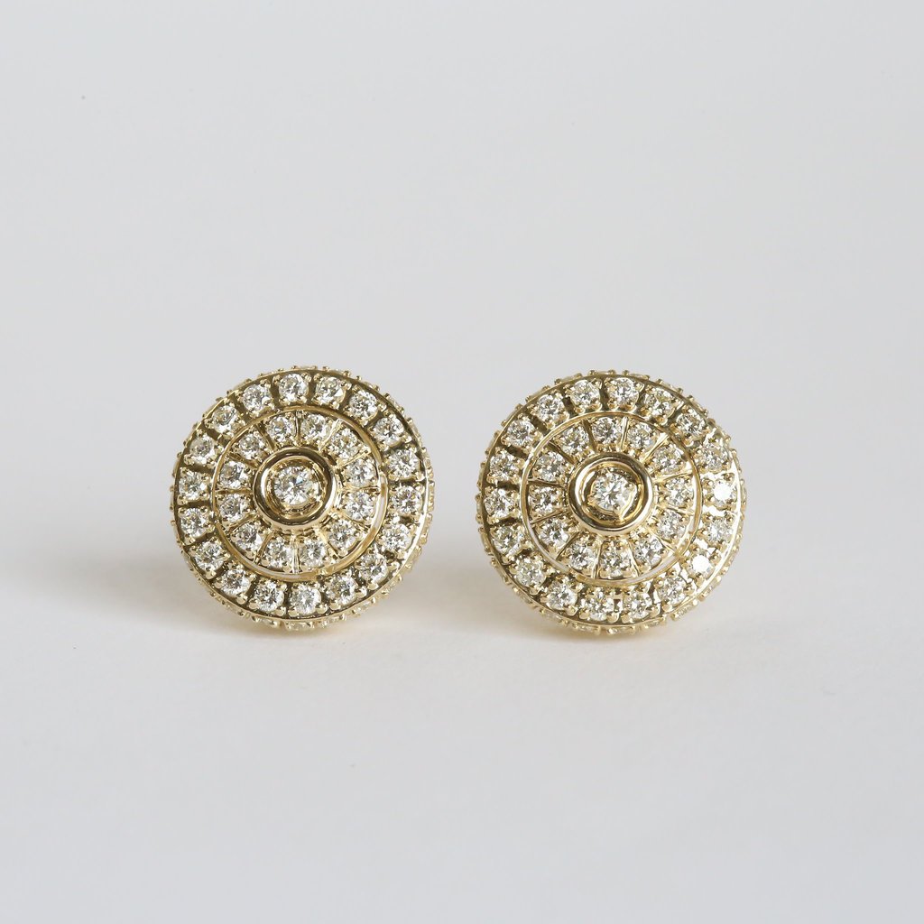 American Jewelry 14K Yellow Gold 1.55ctw Diamond Cluster Halo Stud Earrings