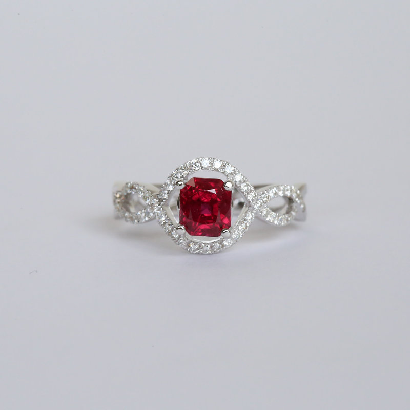 American Jewelry 18K White Gold 1ct AAA Ruby & 1/2ctw Diamond Ring (Size 7)