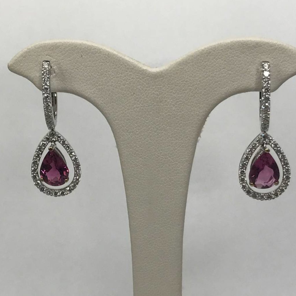 American Jewelry 18k White Gold 2.86ctw Pear Pink Tourmaline & 1.01ctw Diamond Halo Dangle Earrings