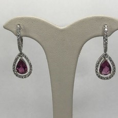 American Jewelry 18k White Gold 2.86ctw Pear Pink Tourmaline & 1.01ctw Diamond Halo Dangle Earrings