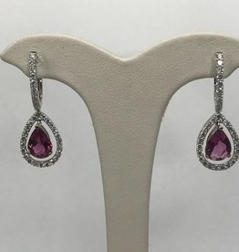 American Jewelry 18k White Gold 2.86ctw Pear Pink Tourmaline & 1.01ctw Diamond Halo Dangle Earrings
