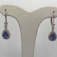 American Jewelry 14k Rose Gold 1.48ctw Pear Tanzanite & .87ctw Diamond Dangle Halo Earrings