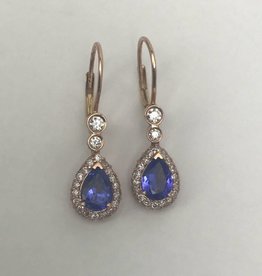 American Jewelry 14k Rose Gold 1.48ctw Pear Tanzanite & .87ctw Diamond Dangle Halo Earrings