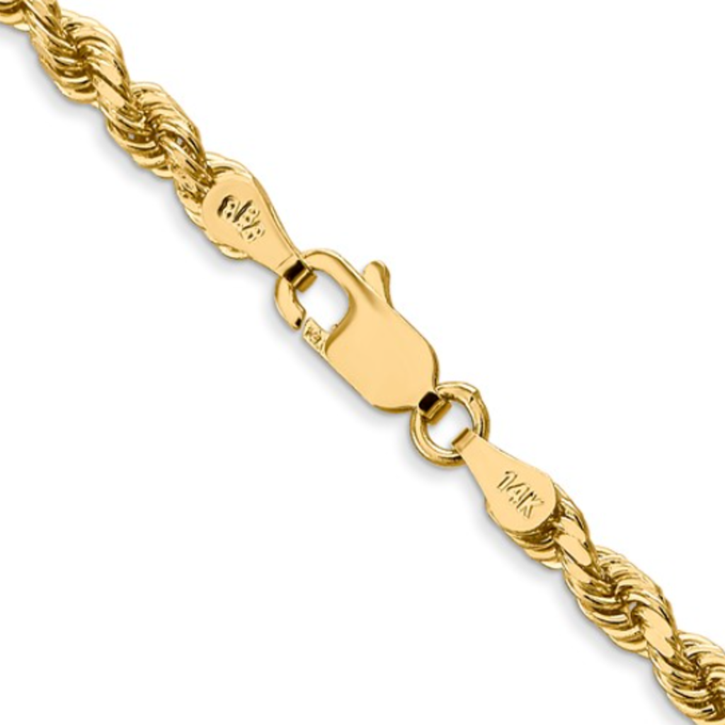 American Jewelry 14K Yellow Gold 3.2mm Diamond Cut Rope Chain (18")