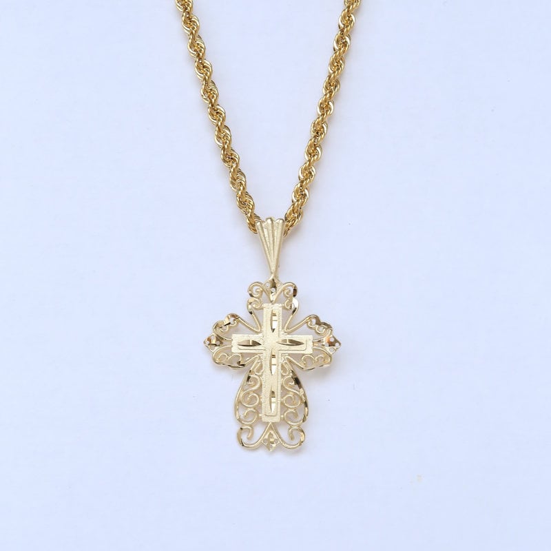 American Jewelry 14K Yellow Gold Cross Pendant (Chain Not Included)