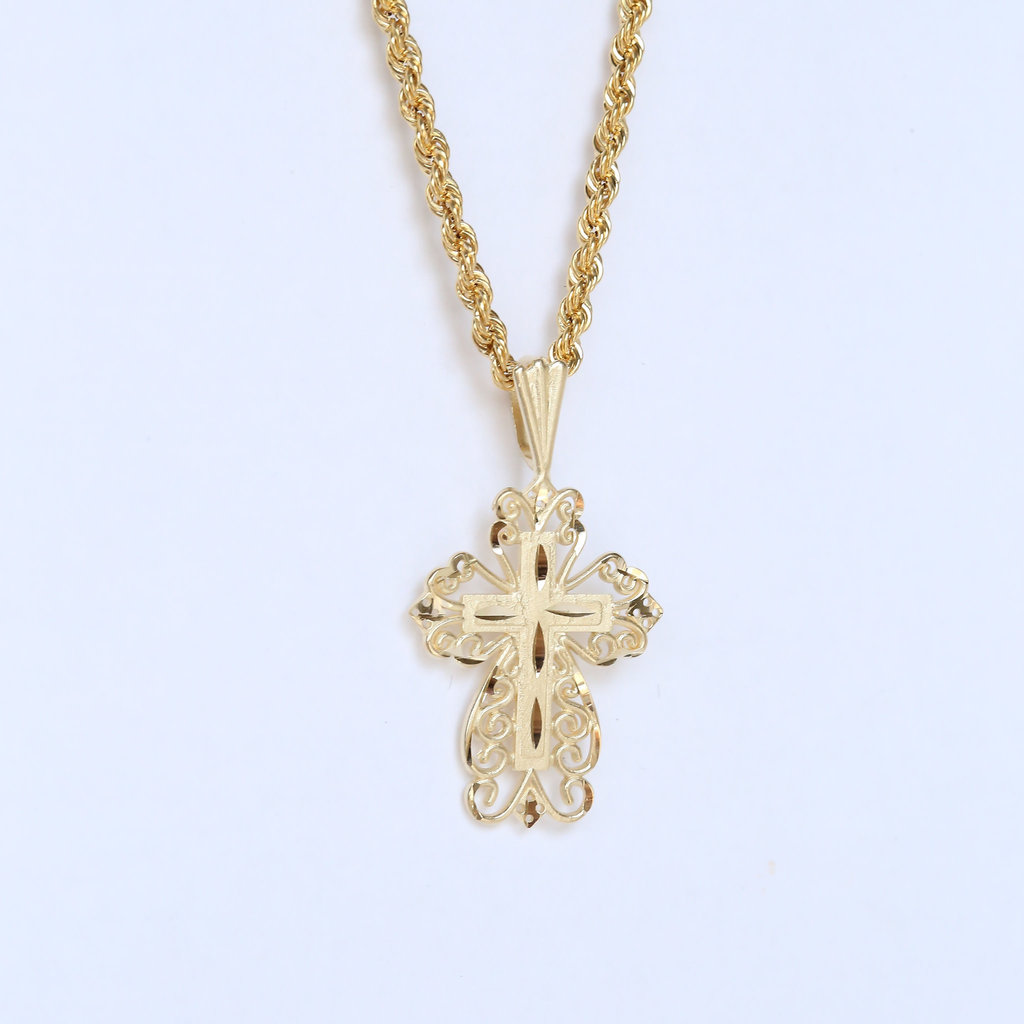 American Jewelry 14K Yellow Gold Cross Pendant (Chain Not Included)