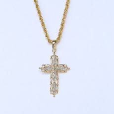 American Jewelry 10K Two Tone Diamond Accented Cross Pendant (Chain Not Included)