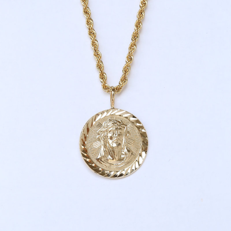 American Jewelry 14K Yellow Gold Jesus Medal (Chain Not Included)
