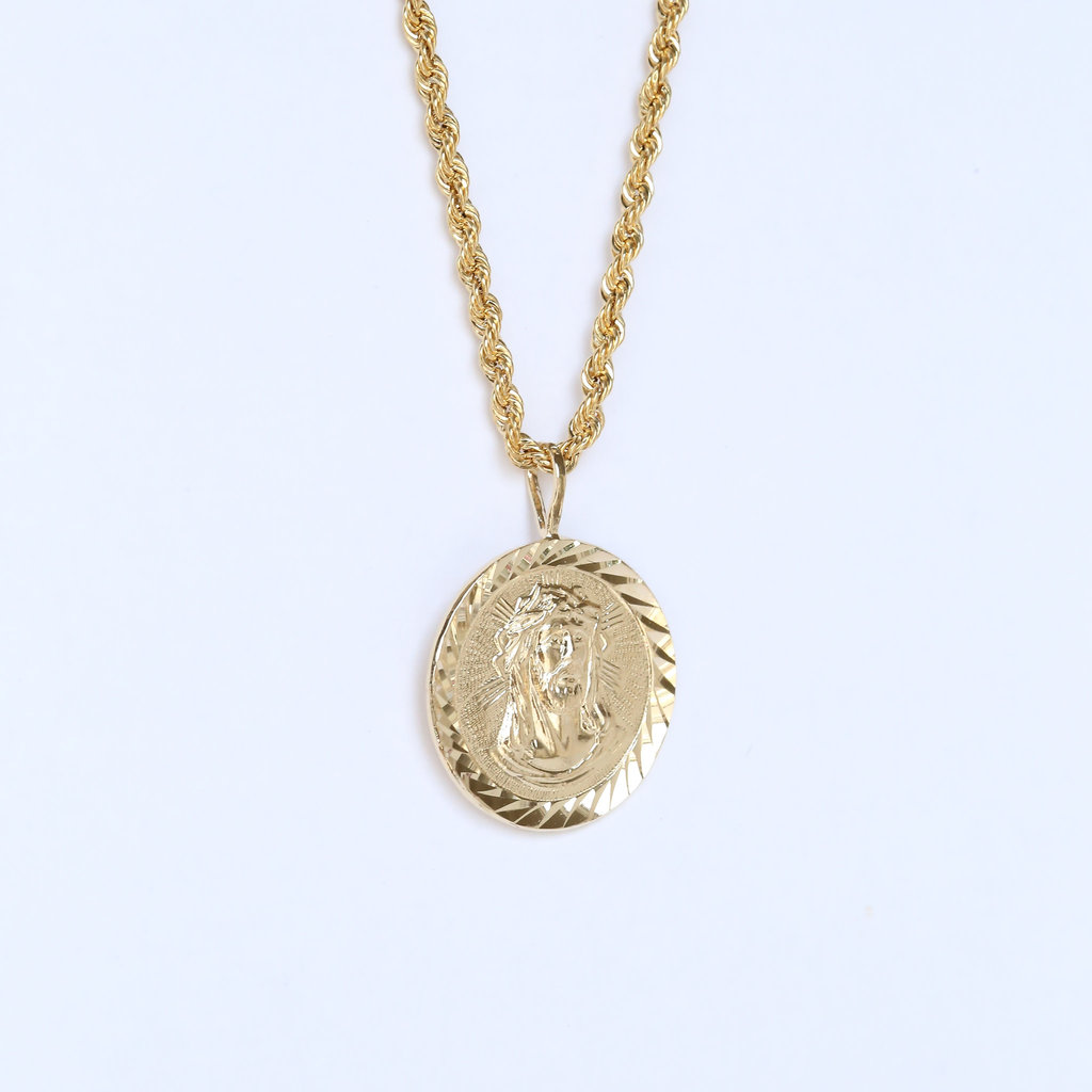 American Jewelry 14K Yellow Gold Jesus Medal (Chain Not Included)