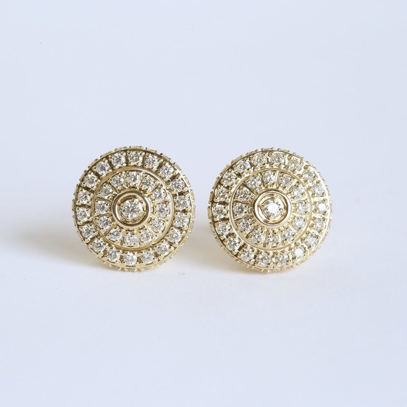 American Jewelry 14K Yellow Gold 1.50ctw Diamond Cluster Stud Earrings