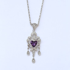 American Jewelry 14K White Gold 1.15ct Heart Amethyst & Diamond Accented Necklace (18")