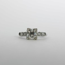 American Jewelry Platinum 1-1/10ctw Diamond Engagement Ring with European Cut Center & 4 Round Brilliants