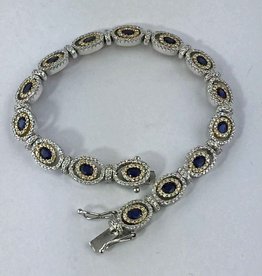 American Jewelry 18k Two Tone 3ctw Diamond 3.5ctw Natural Sapphire Micro Halo Tennis Bracelet