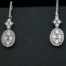 14k White Gold 1.68ctw Diamond Oval Cluster Dangle Earrings