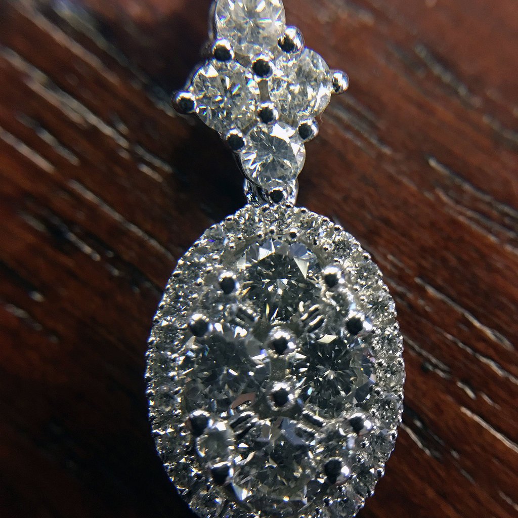 14k White Gold 1.68ctw Diamond Oval Cluster Dangle Earrings