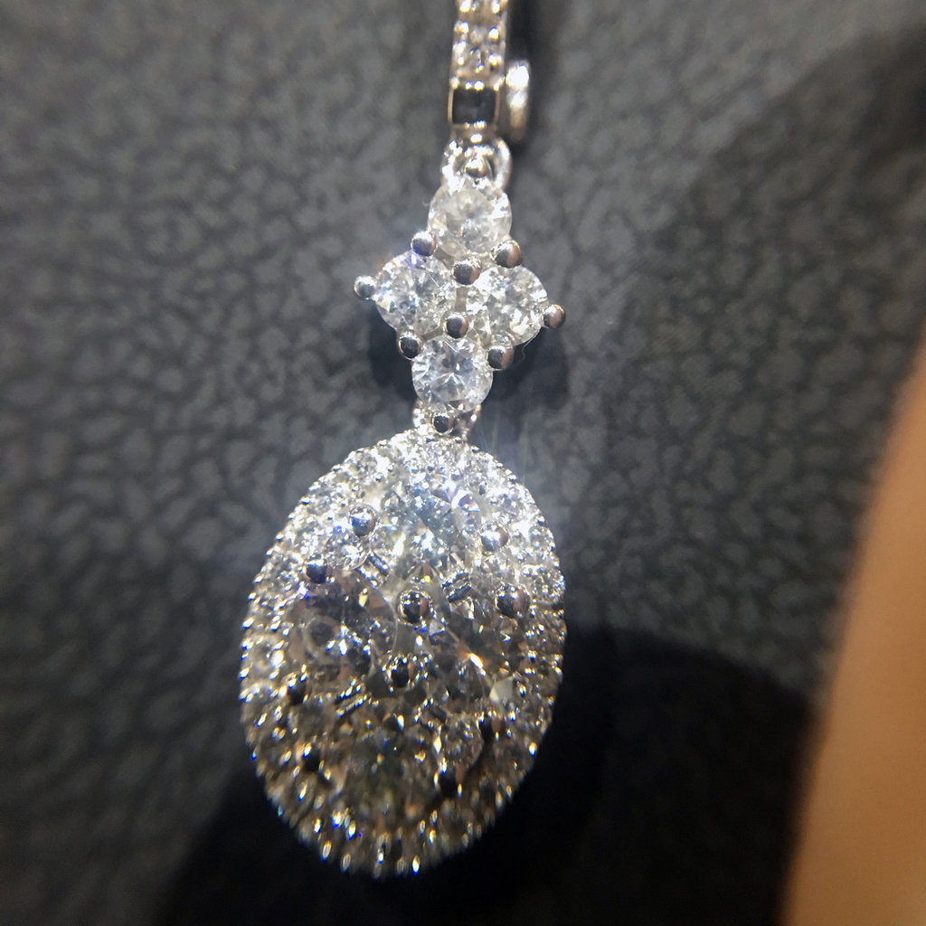 14k White Gold 1.68ctw Diamond Oval Cluster Dangle Earrings