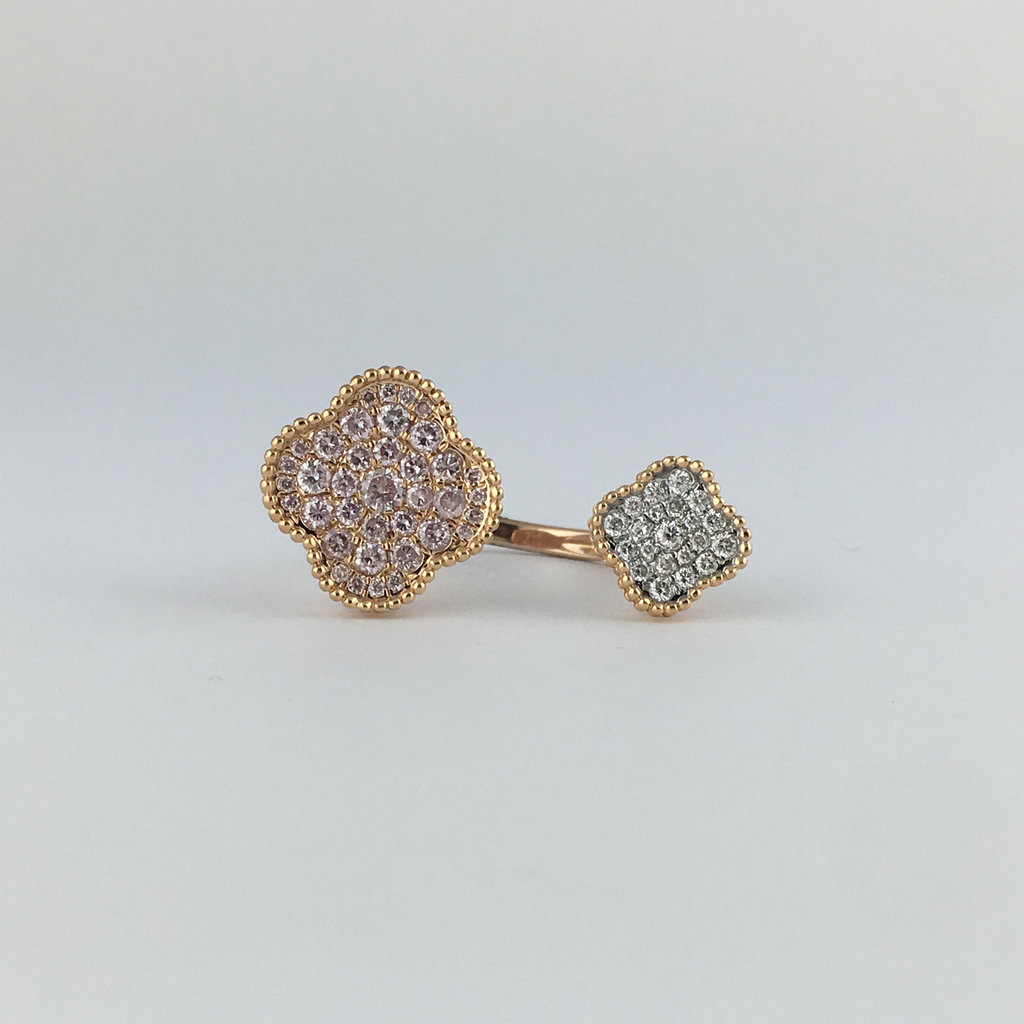 American Jewelry 18k Rose Gold .70ctw Natural Pink Diamond & .20ctw Diamond Pave Clover Wrap Ring