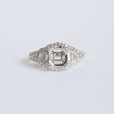 American Jewelry 14K White Gold .63ctw Diamond Baguette Halo Split Shank Engagement Ring Semi-Mount (Size 7)