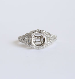 American Jewelry 14K White Gold .63ctw Diamond Baguette Halo Split Shank Engagement Ring Semi-Mount (Size 7)