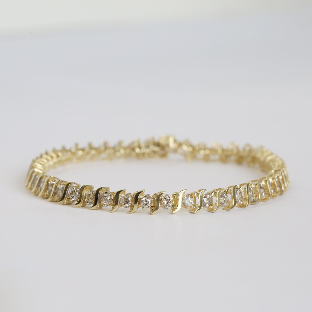 American Jewelry 10K Yellow Gold 2ctw Diamond Tennis Bracelet (7")