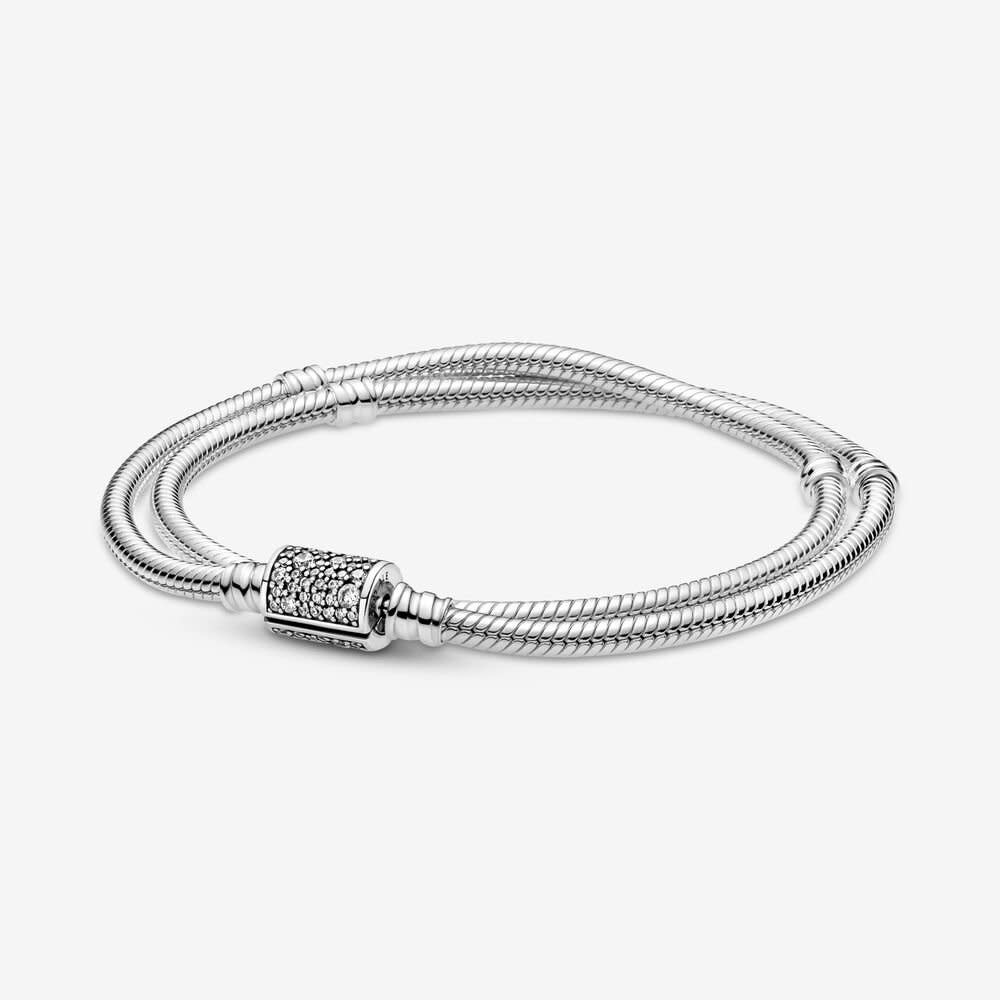 PANDORA Bracelet, Double Wrap w/ Barrel Clasp, Clear - 18 cm 7.1 in - American Jewelry