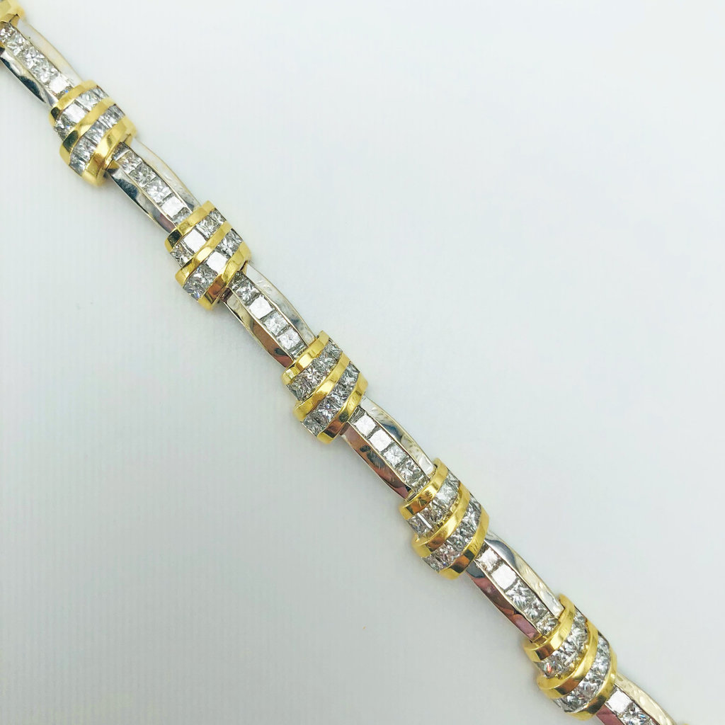American Jewelry 18k White & Yellow Gold 9-1/2ctw Princess Cut Diamond Ladies Bracelet