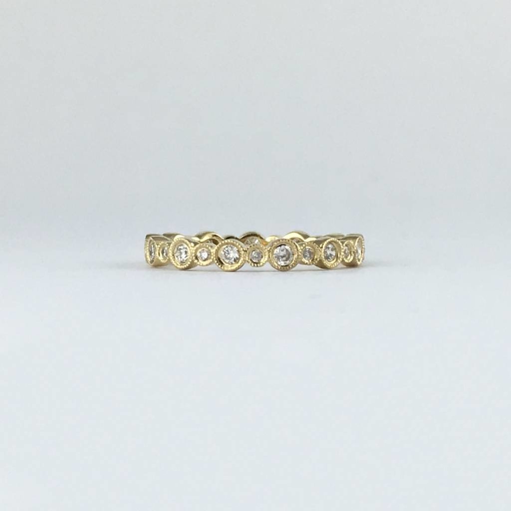 American Jewelry 18k Yellow Gold 1/2ctw Diamond Alternating Bezel Milgrain Stackable Eternity Wedding Band Ring