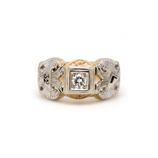 American Jewelry ESTATE 14k Yellow & White Gold Estate 32 Degree Masonic Gents Ring (Size 9)