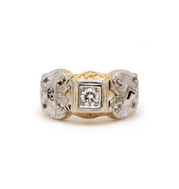 American Jewelry ESTATE 14k Yellow & White Gold Estate 32 Degree Masonic Gents Ring (Size 9)