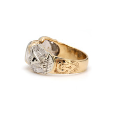American Jewelry ESTATE 14k Yellow & White Gold Estate 32 Degree Masonic Gents Ring (Size 9)