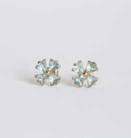 American Jewelry 14K Yellow Gold Blue Cubic Zirconia Flower Stud Earrings