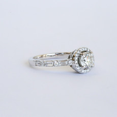 American Jewelry 14K White Gold 1.36ctw (.72ct G/SI2 Center) Diamond Halo Baguette Accented Engagement Ring (Size 7)