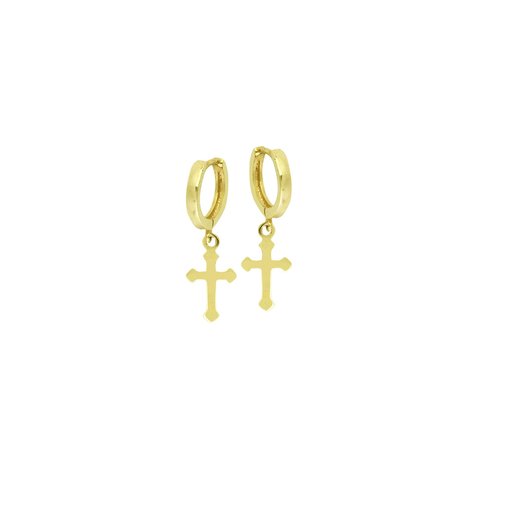 American Jewelry 14k Yellow Gold Cross Dangle Hoop Earrings