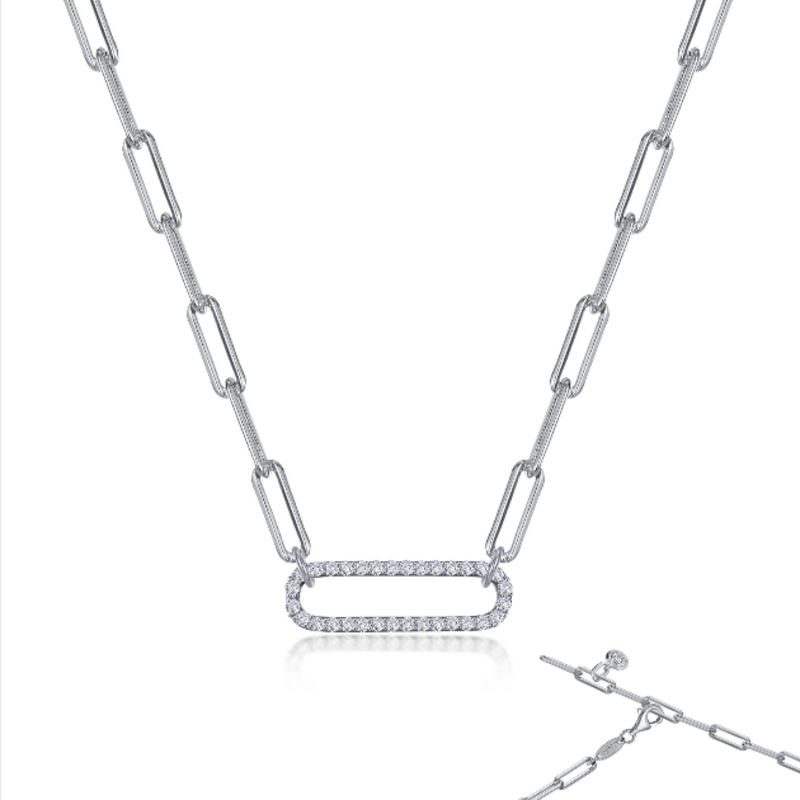 Lafonn Lafonn Sterling Silver .57ctw Simulated Diamond Paperclip Link Necklace (20")