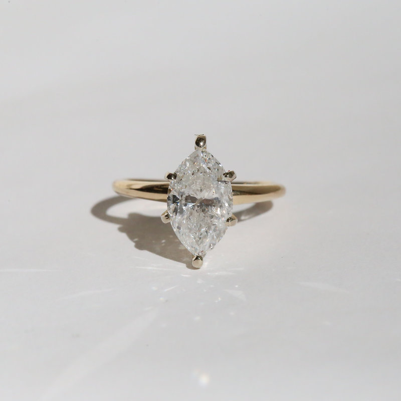 American Jewelry 14K Yellow Gold Approx. 1.3ct F/I1 Marquise Vintage Solitaire Engagement Ring (Size 4)