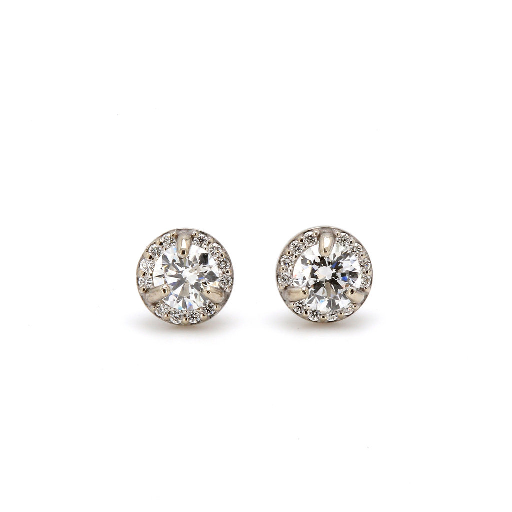 American Jewelry 14k White Gold 1/2ctw Lab Grown Centers with .06ctw Diamond Halo Stud Earrings